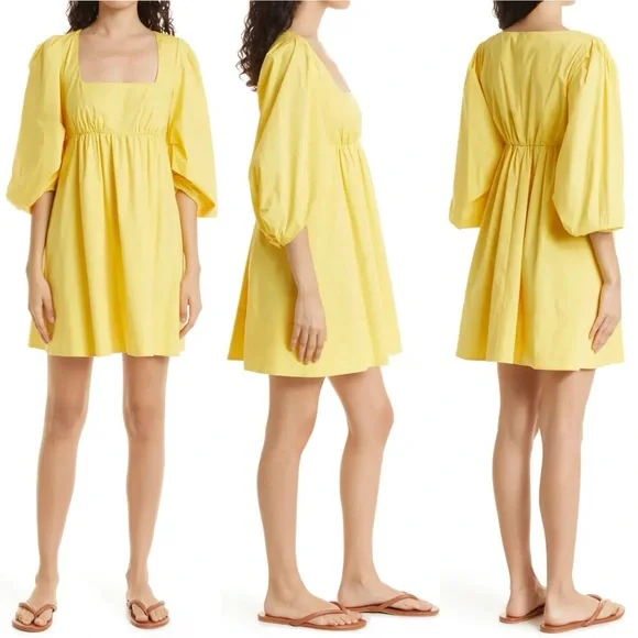 Staud Sophie 3/4 puff sleeve cotton poplin mini dress size M medium - Picture 13 of 16